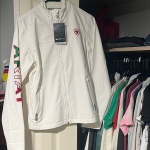 Ariat White Softshell Jacket with Red and Green Details
